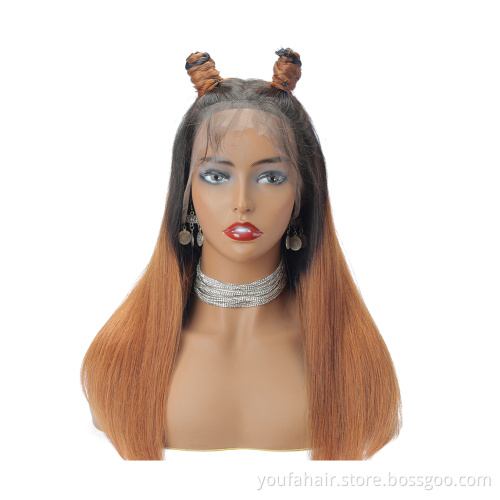 12A Brazilian Virgin Human Hair Ombre Colored 1b/30 Blonde Transparent Lace Frontal Wigs Pre Plucked Remy 13x4 HD Lace Front Wig